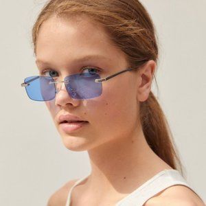 Rectangular Sunglasses - Blue Lenses